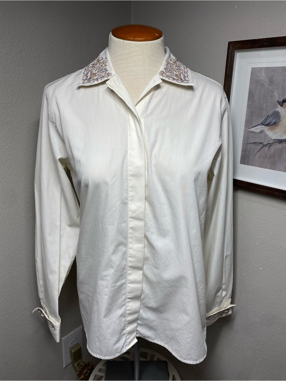 Talbots embroidered button-front blouse